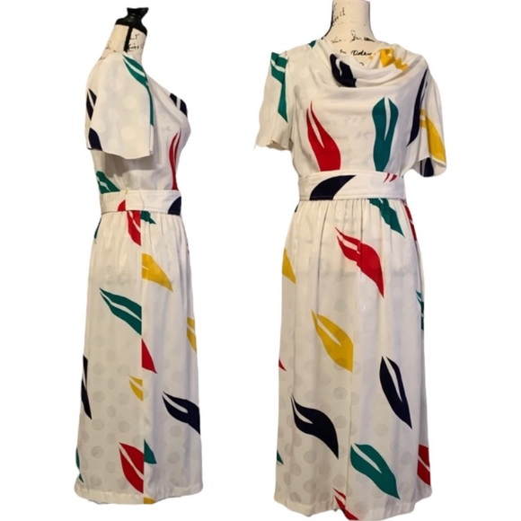 Vintage 80s Leslie Fay Polka Dot Dress - Picture 1 of 10